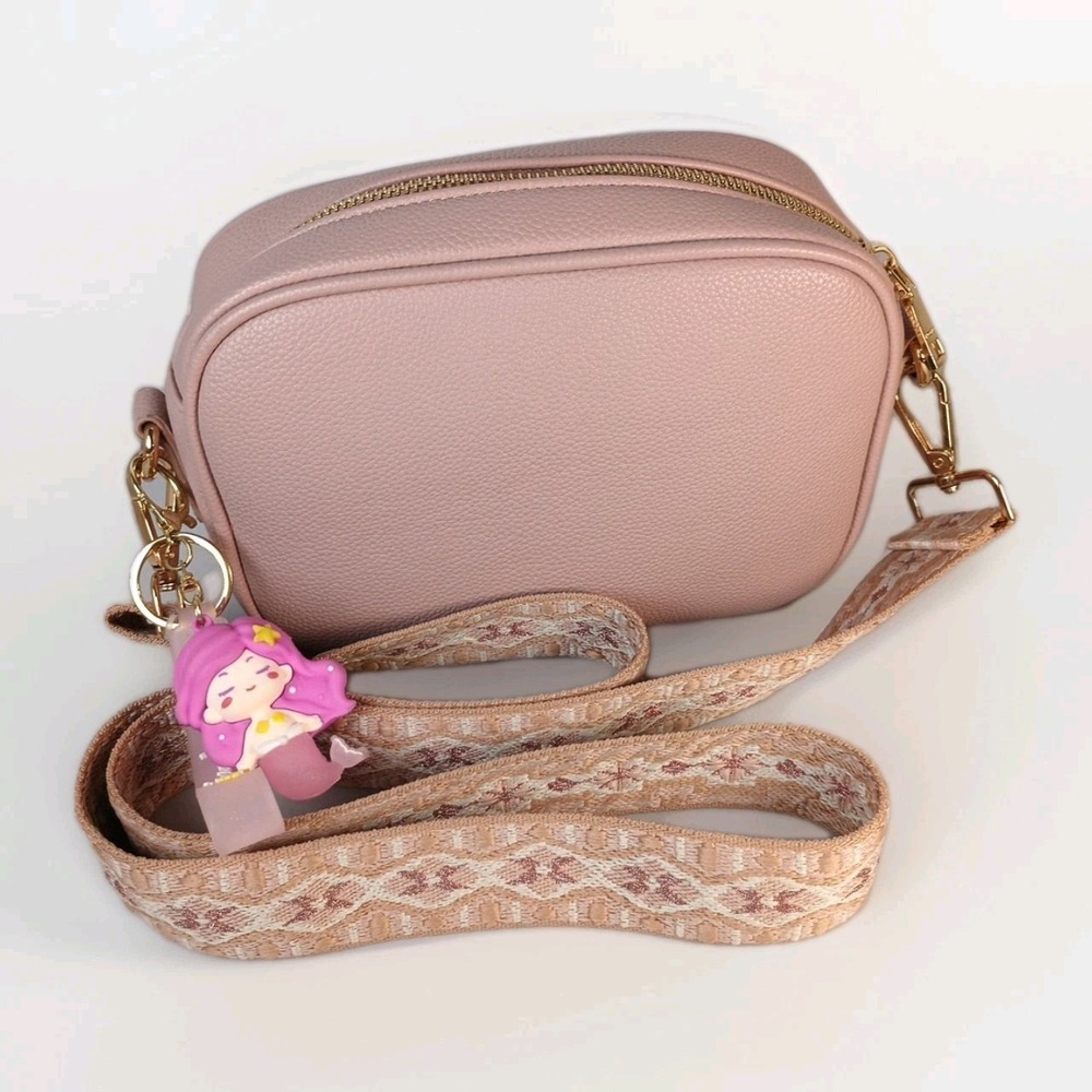 Blush Pink Crossbody Bag Tapestry Strap With Mermaid Keychain  Ahdorned 8 X 5.5"